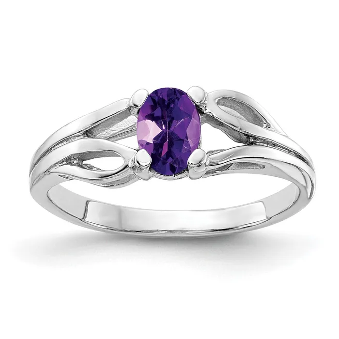 Rings Solid 14k White Gold 6x4mm Oval Simulated Amethyst Ring Goldia