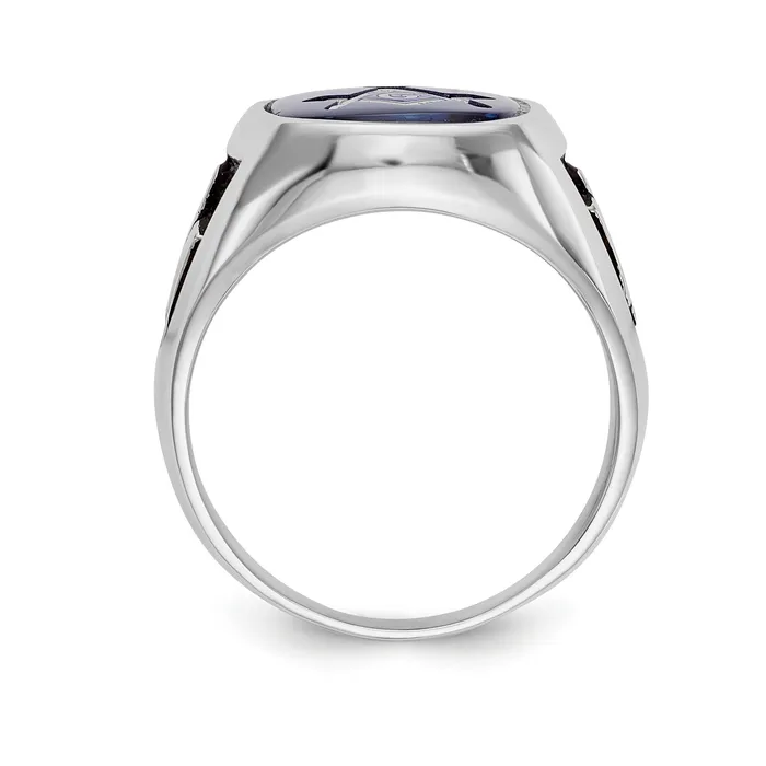 Rings Solid 14k White Gold Enameled Synthetic Stone Mens Masonic Ring Goldia