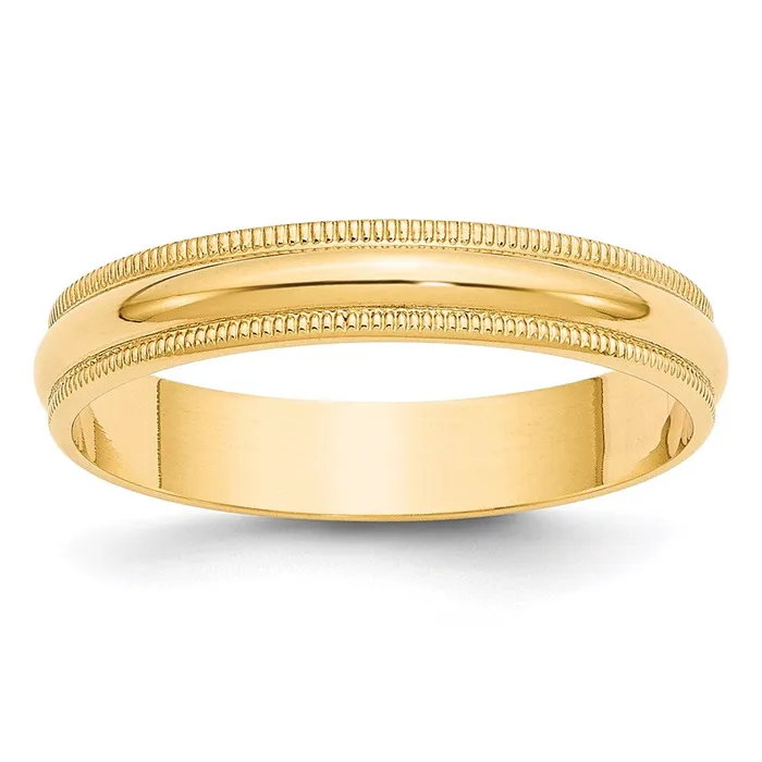 Rings Solid 14K Yellow Gold 4mm Light Weight Milgrain Half Round MensWomens Wedding Band Ring Size 115 Goldia