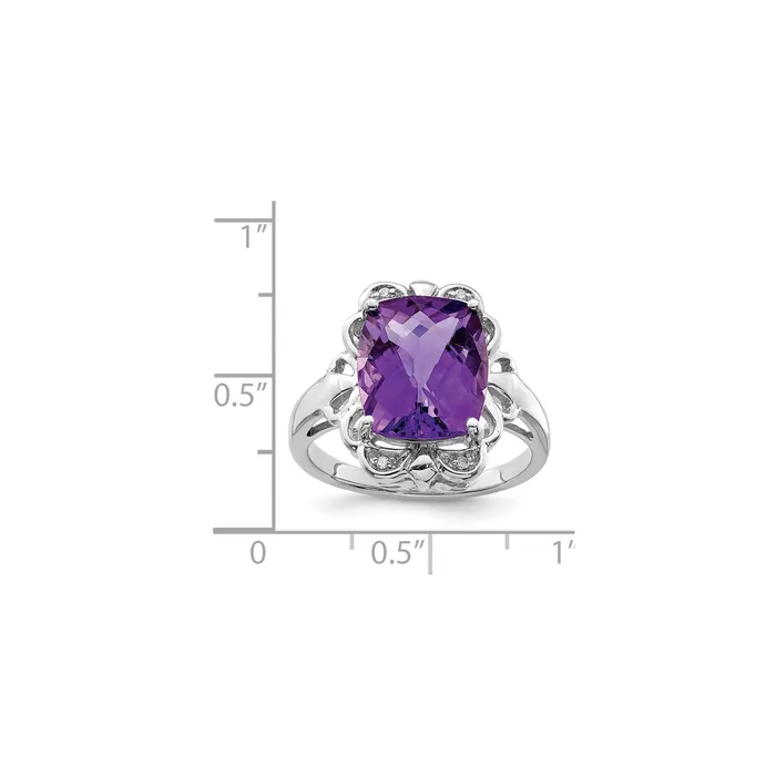 Rings Sterling Silver 14K White Gold Plated CheckerCut Amethyst u0026 Diamond Gemstone Birthstone Ring Fine Jewelry Gift for Her Goldia