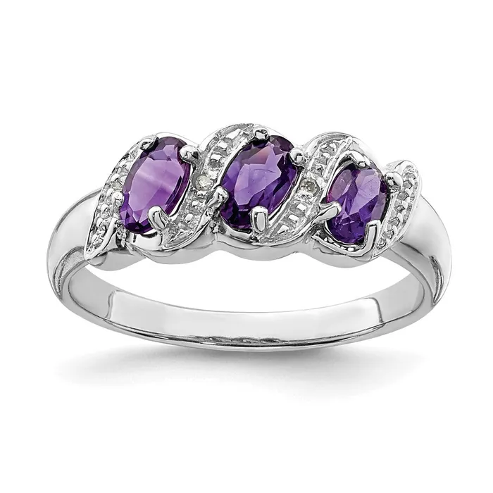 Rings Sterling Silver Rhodium Amethyst u0026 Diamond Ring Goldia