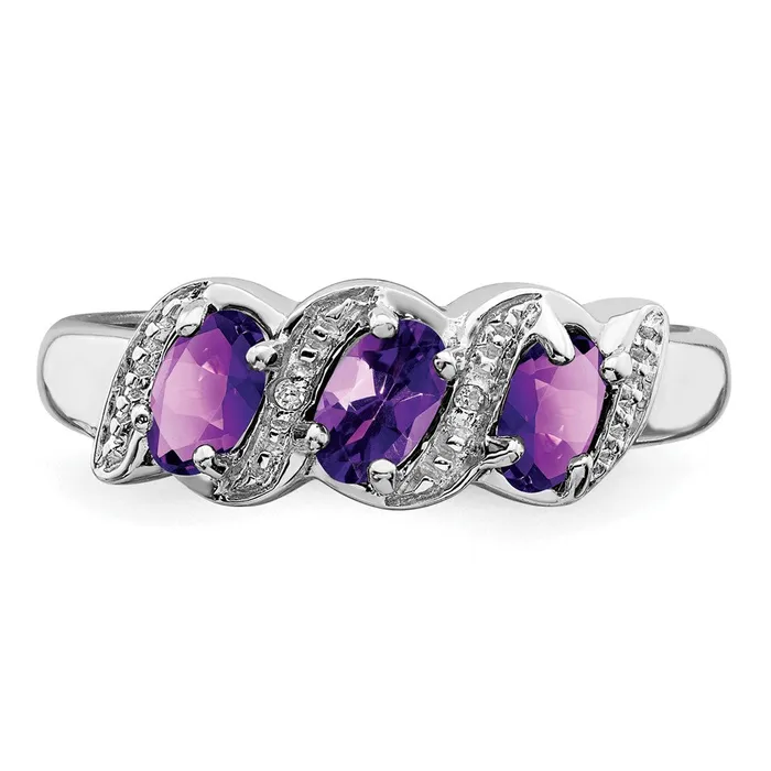 Rings Sterling Silver Rhodium Amethyst u0026 Diamond Ring Goldia