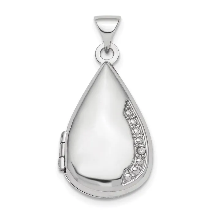 Rings Sterling Silver Rhodiumplated Polished Diamond 21mm Teardrop Locket Goldia