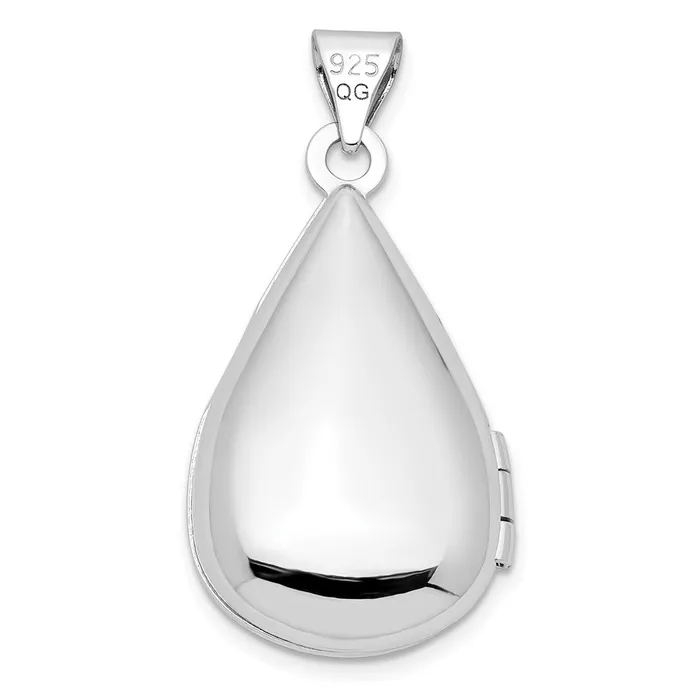 Rings Sterling Silver Rhodiumplated Polished Diamond 21mm Teardrop Locket Goldia