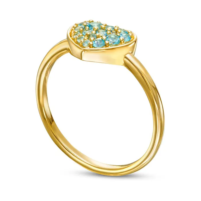 Rings Swiss Blue Topaz Cluster Heart Ring in Solid 10K Yellow Gold Goldia
