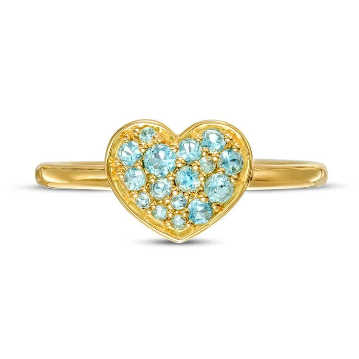 Rings Swiss Blue Topaz Cluster Heart Ring in Solid 10K Yellow Gold Goldia