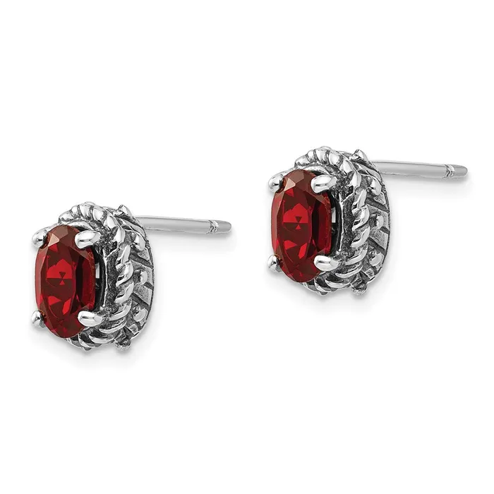Shey Couture Sterling Silver Antiqued Oval Garnet Post Earrings Goldia Earrings