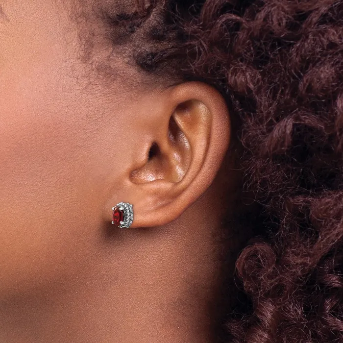Shey Couture Sterling Silver Antiqued Oval Garnet Post Earrings Goldia Earrings