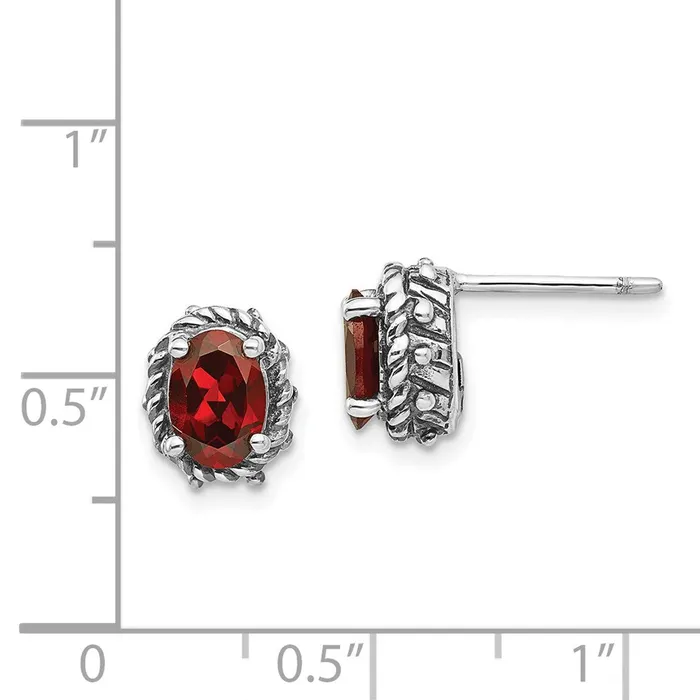 Shey Couture Sterling Silver Antiqued Oval Garnet Post Earrings Goldia Earrings
