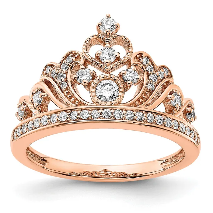 Solid 14k Rose Gold Polished Simulated CZ Tiara Ring Goldia Rings