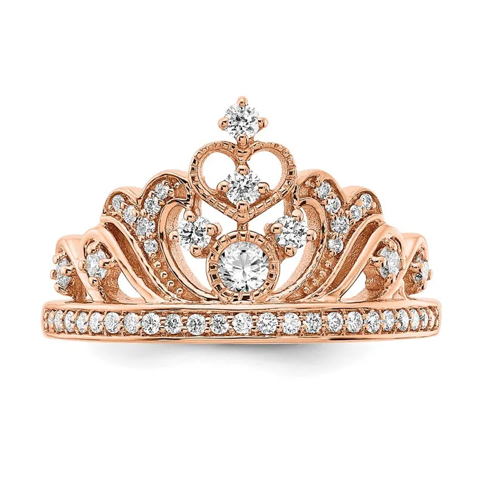 Solid 14k Rose Gold Polished Simulated CZ Tiara Ring Goldia Rings