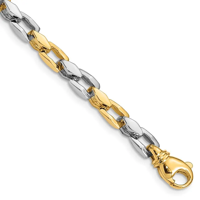 Solid 14K Twotone Gold 7 inch 45mm Hand Polished Fancy Link with Fancy Lobster Clasp Bracelet MDS Bracelets