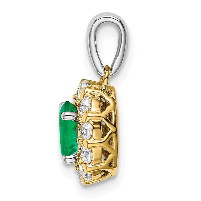 Solid 14k Twotone Oval Simulated Emerald and CZ Halo Pendant Goldia Rings