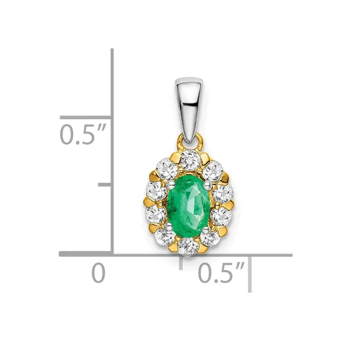 Solid 14k Twotone Oval Simulated Emerald and CZ Halo Pendant Goldia Rings