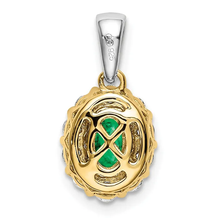 Solid 14k Twotone Oval Simulated Emerald and CZ Halo Pendant Goldia Rings