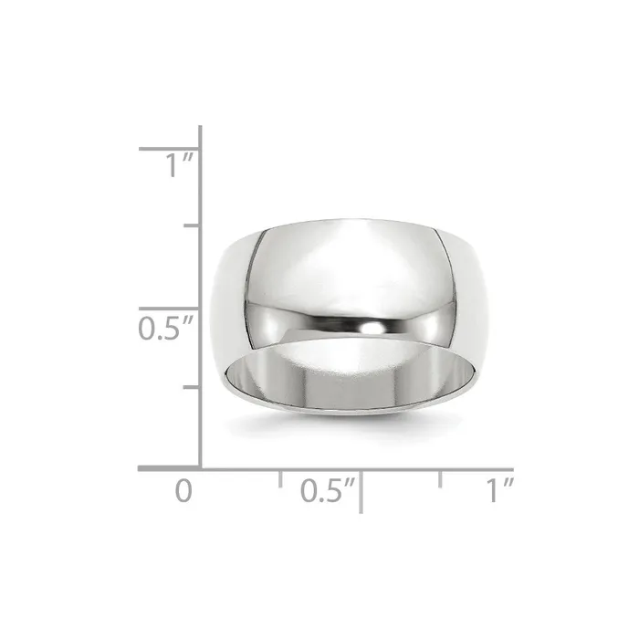 Solid 14K White Gold 10mm Half Round MensWomens Wedding Band Ring Size 7 Goldia Rings