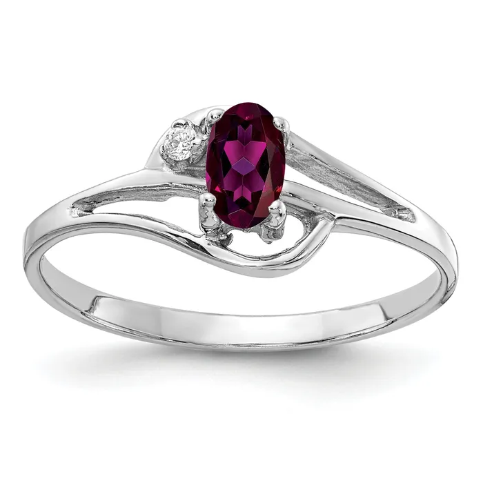 Solid 14k White Gold 5x3mm Oval Rhodolite Simulated Garnet A CZ Ring Goldia Rings