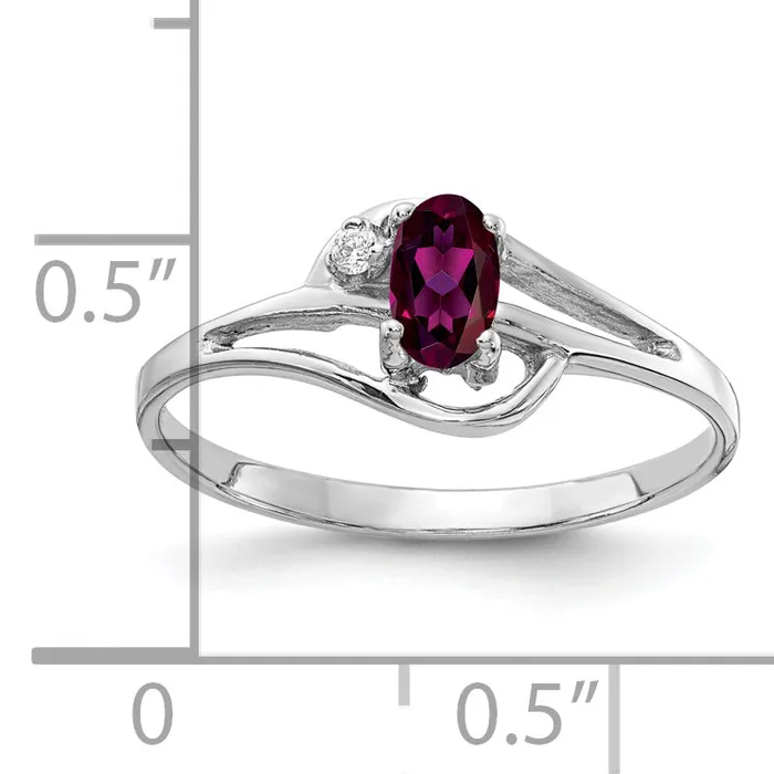 Solid 14k White Gold 5x3mm Oval Rhodolite Simulated Garnet A CZ Ring Goldia Rings