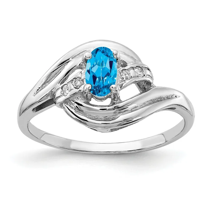 Solid 14k White Gold 5x3mm Oval Simulated Blue Topaz AAA CZ Ring Goldia Rings