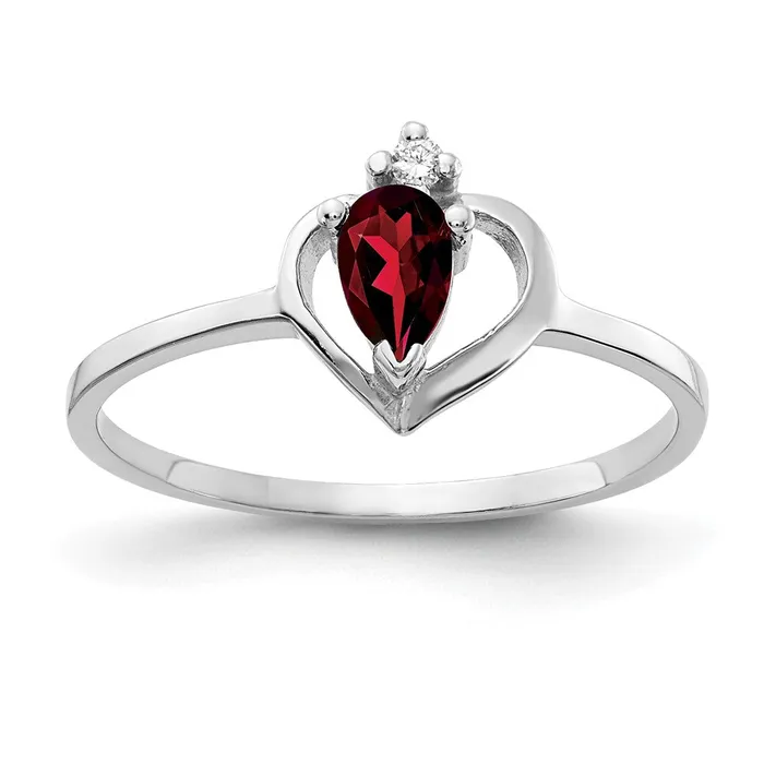 Solid 14k White Gold 5x3mm Pear Simulated Garnet A CZ Ring Goldia Rings