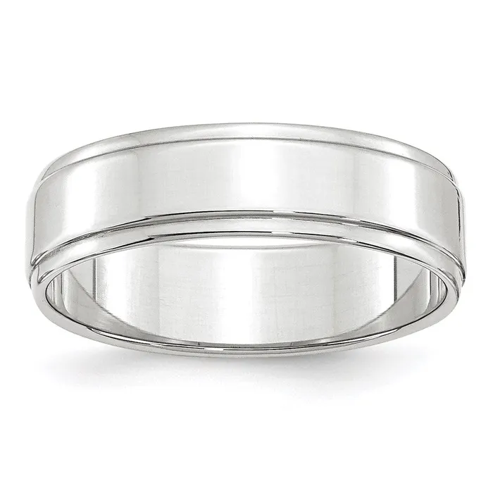 Solid 14K White Gold 6mm Flat with Step Edge MensWomens Wedding Band Ring Size 105 Goldia Rings