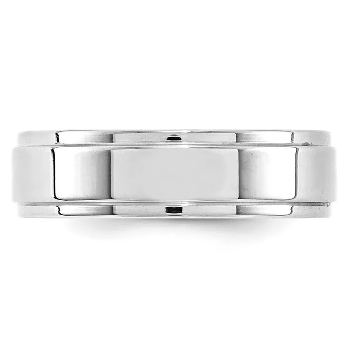 Solid 14K White Gold 6mm Flat with Step Edge MensWomens Wedding Band Ring Size 105 Goldia Rings