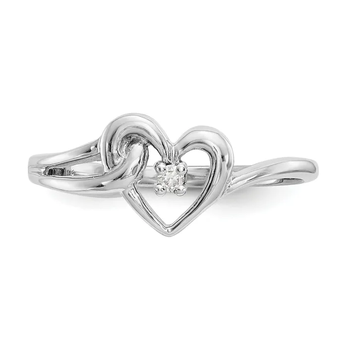 Solid 14k White Gold 6mm Heart Rhodolite Simulated Garnet VS CZ Ring Goldia Rings
