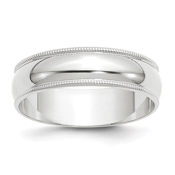 Solid 14K White Gold 6mm Light Weight Milgrain Half Round MensWomens Wedding Band Ring Size 55 Goldia Rings