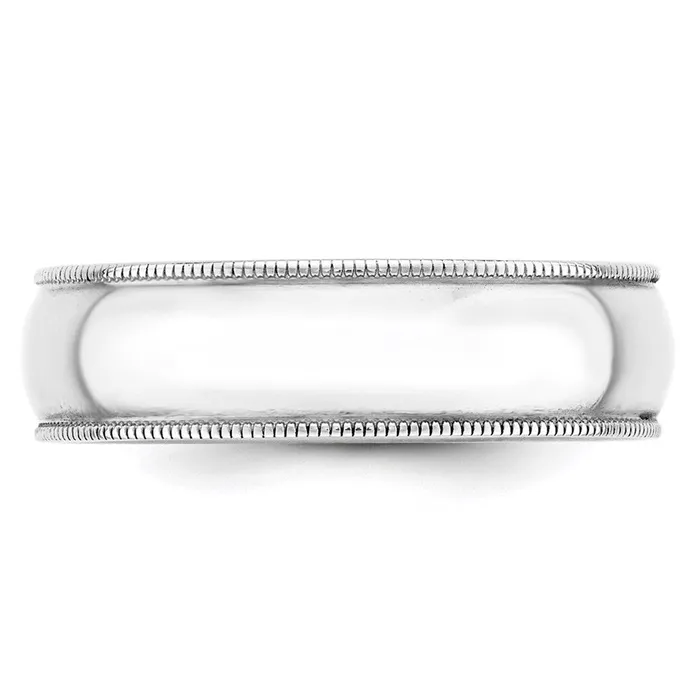 Solid 14K White Gold 6mm Light Weight Milgrain Half Round MensWomens Wedding Band Ring Size 55 Goldia Rings