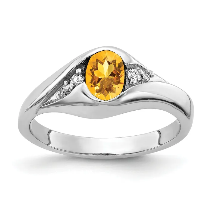 Solid 14k White Gold 6x4mm Oval Simulated Citrine ChecKer VS CZ Ring Goldia Rings