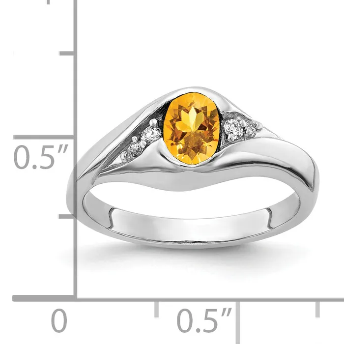 Solid 14k White Gold 6x4mm Oval Simulated Citrine ChecKer VS CZ Ring Goldia Rings