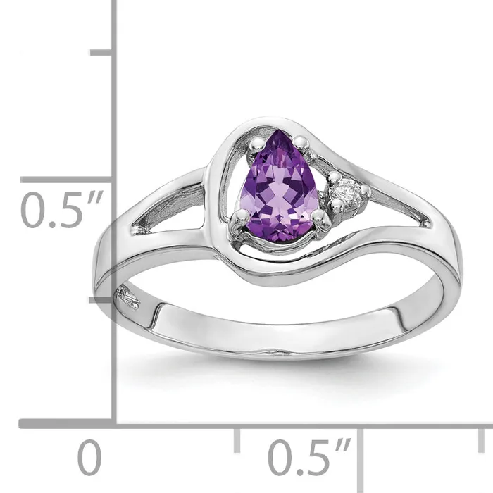 Solid 14k White Gold 6x4mm Pear Simulated Amethyst AAA CZ Ring Goldia Rings