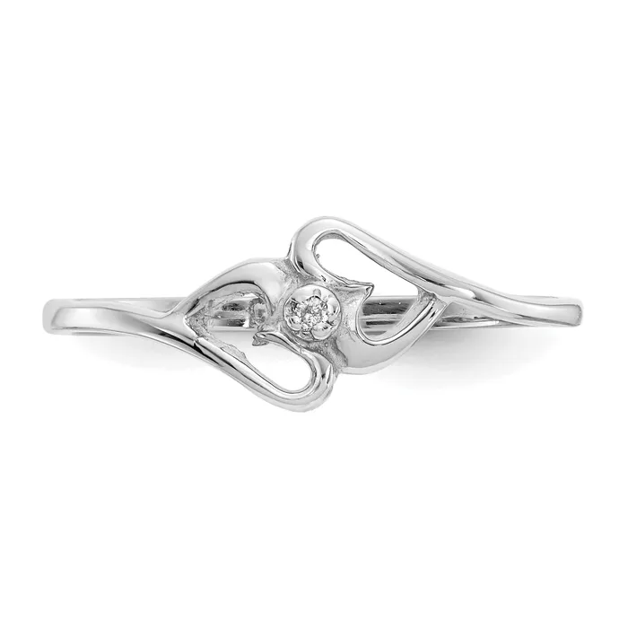 Solid 14k White Gold AAA Simulated CZ heart Ring Goldia Rings