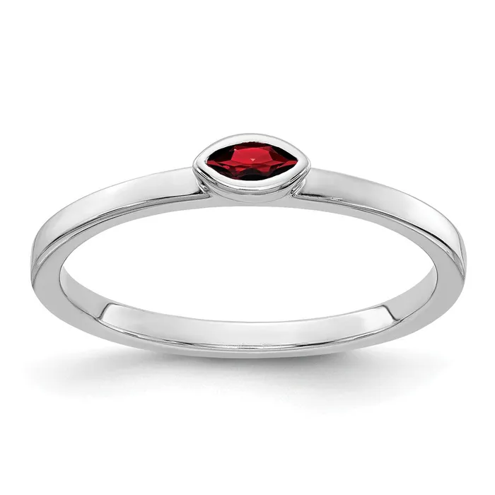 Solid 14k White Gold Bezelset Marquise Simulated Garnet Ring Goldia Rings