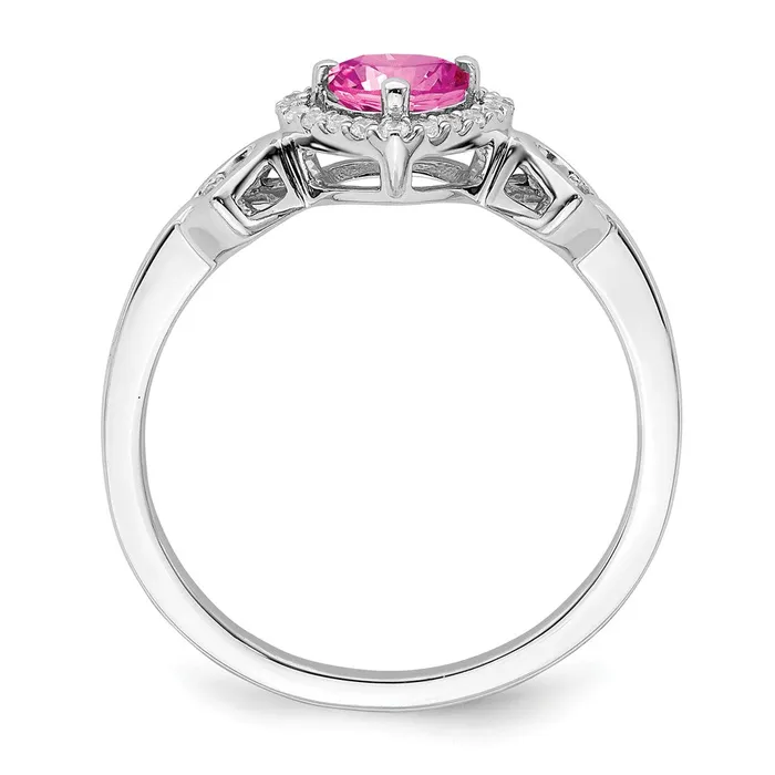 Solid 14k White Gold Created PinK Simulated Sapphire and CZ Heart Ring Goldia Rings