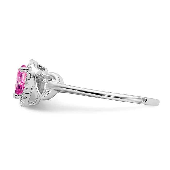 Solid 14k White Gold Created PinK Simulated Sapphire and CZ Heart Ring Goldia Rings