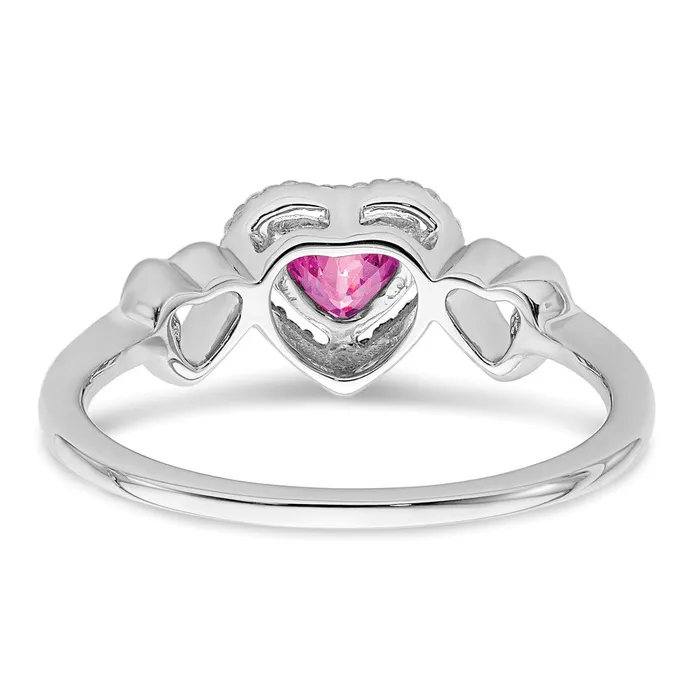 Solid 14k White Gold Created PinK Simulated Sapphire and CZ Heart Ring Goldia Rings