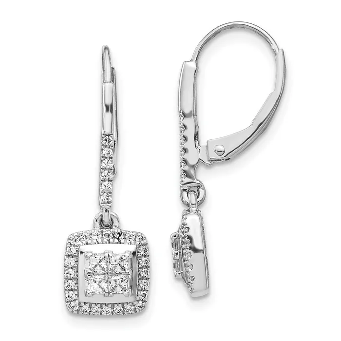 Solid 14k White Gold Simulated CZ Cluster LeverbacK Earrings Goldia Earrings