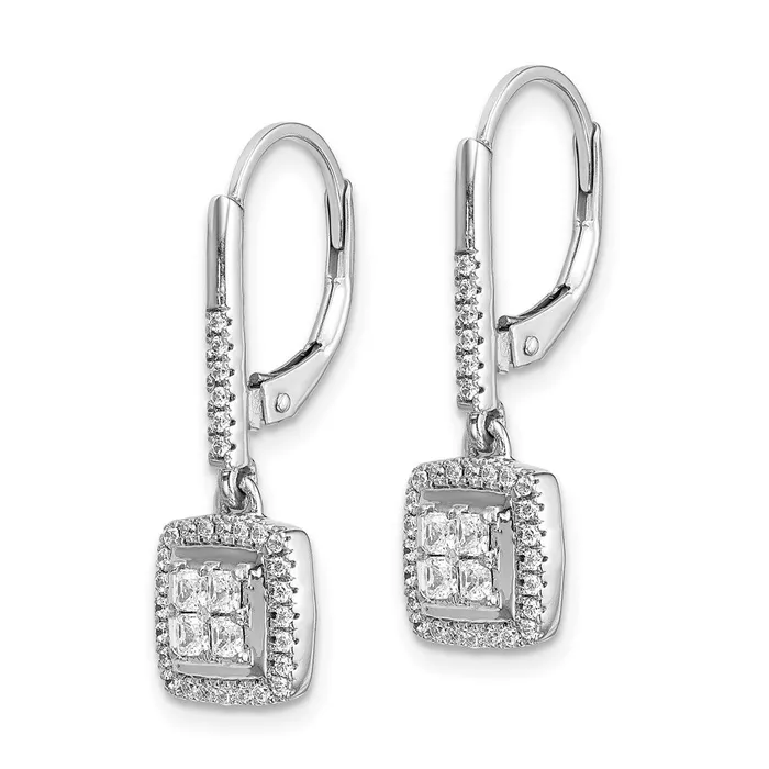 Solid 14k White Gold Simulated CZ Cluster LeverbacK Earrings Goldia Earrings