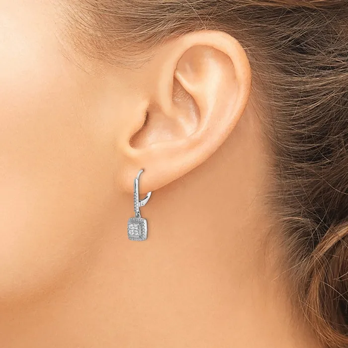 Solid 14k White Gold Simulated CZ Cluster LeverbacK Earrings Goldia Earrings