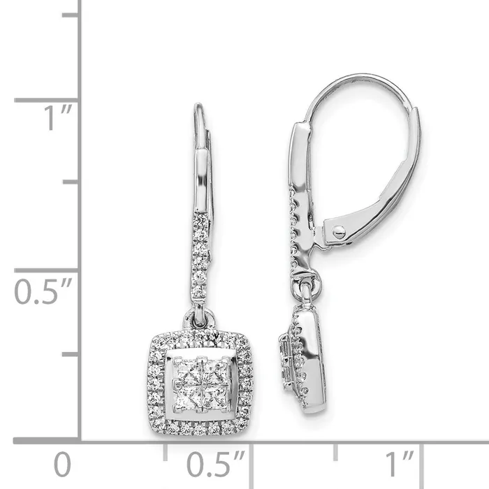 Solid 14k White Gold Simulated CZ Cluster LeverbacK Earrings Goldia Earrings