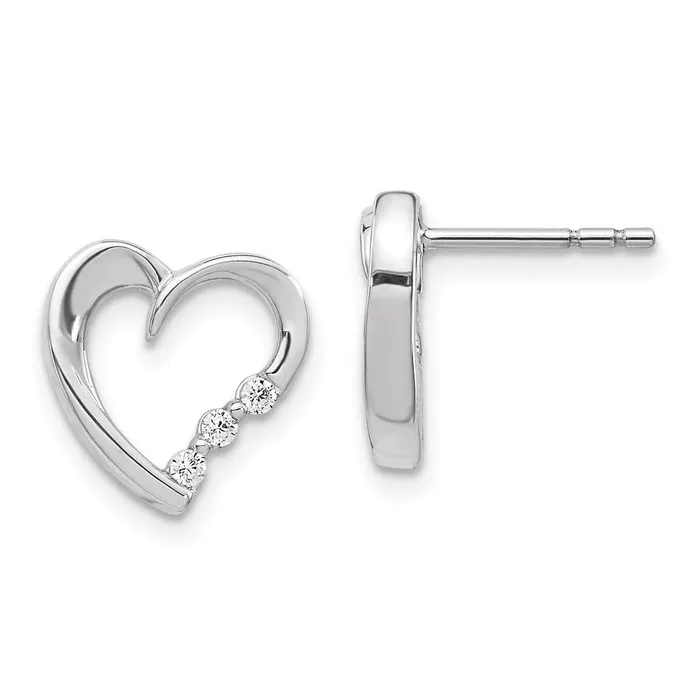 Solid 14k White Gold Simulated CZ Heart Post Earrings Goldia Earrings