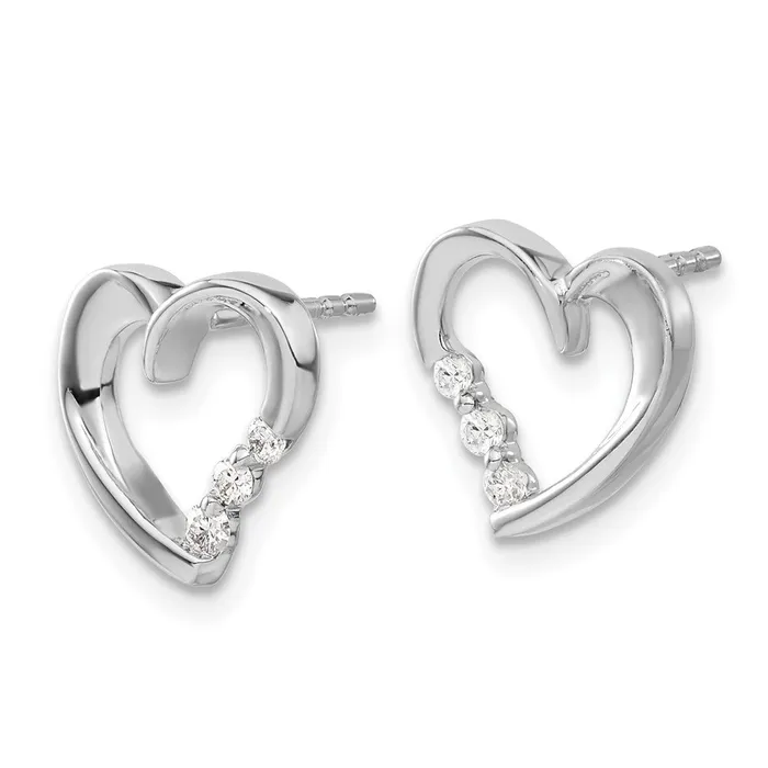 Solid 14k White Gold Simulated CZ Heart Post Earrings Goldia Earrings