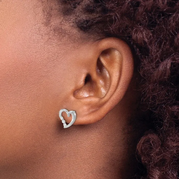 Solid 14k White Gold Simulated CZ Heart Post Earrings Goldia Earrings