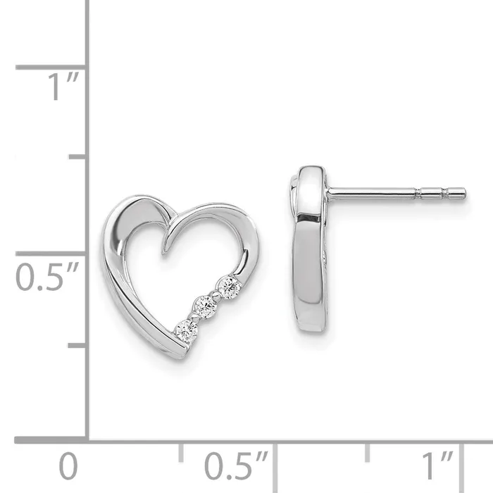 Solid 14k White Gold Simulated CZ Heart Post Earrings Goldia Earrings