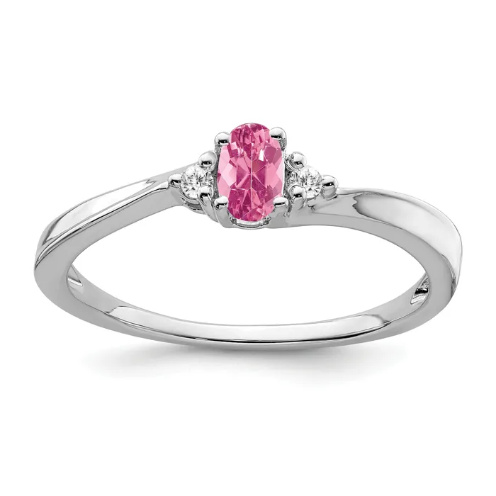 Solid 14k White Gold Simulated Pink Tourmaline and CZ Ring Goldia Rings