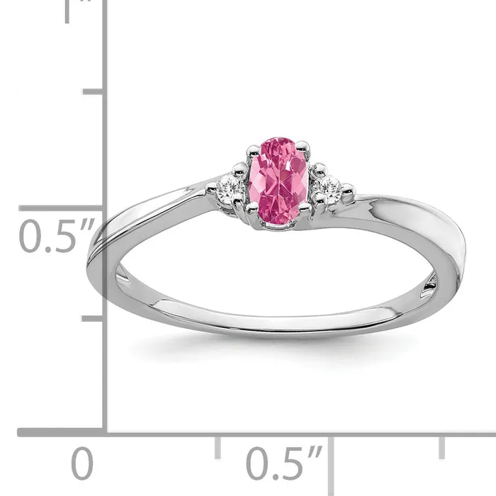 Solid 14k White Gold Simulated Pink Tourmaline and CZ Ring Goldia Rings