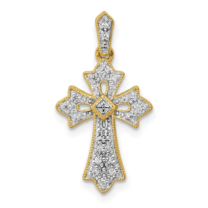 Solid 14k Yellow Gold 110ct Simulated CZ Fancy Cross Pendant Goldia Necklaces