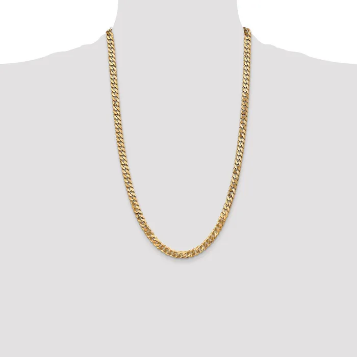Solid 14K Yellow Gold 26 inch 625mm Flat Beveled Curb with Lobster Clasp Chain Necklace MDS Necklaces