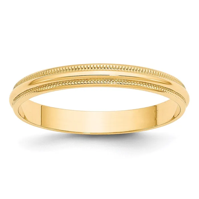 Solid 14K Yellow Gold 3mm Light Weight Milgrain Half Round MensWomens Wedding Band Ring Size 5 Goldia Rings